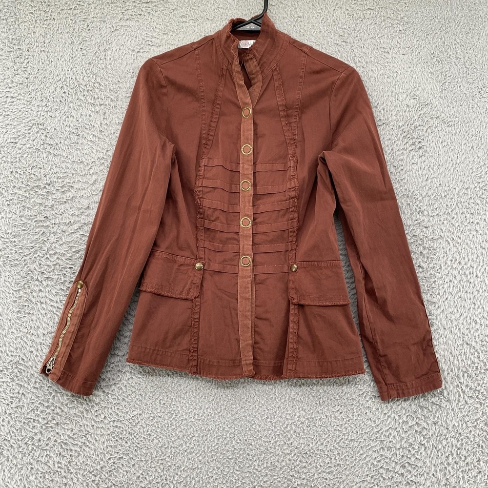 XCVI Wearables Jacket Womens Small Rust Military Twill Zip Cuff Pockets Utility